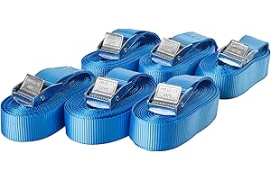 SANDAX Lot de 6 Sangles d'arrimage avec Boucle, Ceinture à Blocage par Serrage, Sangles de Fixation Charge Max. 250 kg, Selon DIN en 12195-2, Longueur 4m Largeur 25mm, en Une pièce, Bleue