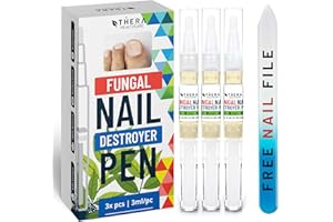 THERA HEALTHCARE Fungal Nail Destroyer Pens (3 Pack), Natural Anti Fungal Nail Treatment, Finger and Toe Nail Fungal Treatment, Contains Tea Tree Oil & Vitamin E, Nail Repair Treatment with Nail File, 3ml/pc