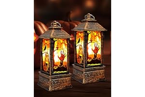 LAMPTOBE Lampada lanterne halloween, decorazioni halloween con luce a LED, lanterna halloween portatili, halloween decorazioni per oggetti di scena per feste di Halloween - 2 pezzi