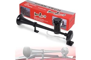 GEKUFA Klaxon Camion 12V 120DB, Trompette Tracteur avec Compresseur, Klaxon tgv, Air Horn 12v pour Auto Train Motos Bateau Voiture (Noir 45cm Chrome Zinc)