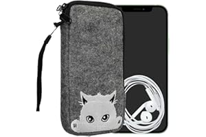 kwmobile Handytasche für Smartphones XL - 6,7/6,8" - Handy Filztasche - Neugierige Katze Grau Weiß - 17,2 x 8,4 cm Innenmaße