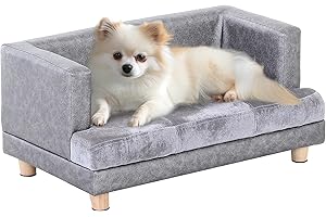 PawHut Hundesofa, Haustiersofa, Hundebett, Hundematte, Kunstleder, Kurzplüsch, Grau, 68 x 41 x 32 cm