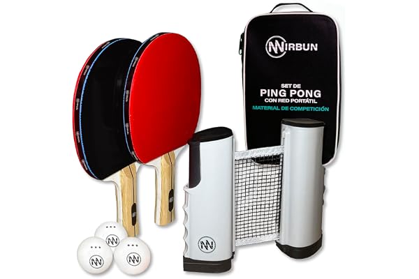 NIRBUN Ensemble de ping-Pong avec Filet Extensible, Raquettes de ping-Pong Professionnelles, Balles de ping-Pong 3 étoiles, Filet de ping-Pong de Table réglable