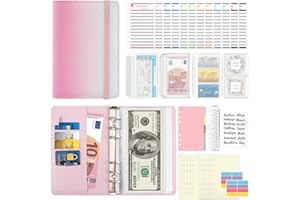 Aiyivve Budget Planner Deutsch,A6 Budget Planner Budget Binder mit 12 Binder Taschen Geldumschläge, 12 Budgetblätter, Farbige Trennblätter, Etikettenaufklebern Sparbuch für Tagebuch (Rosa)