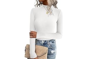 Zeagoo Jersey De Punto De Manga Larga para Mujer Jersey De Color Sólido Slim Fit Jersey Informal Liviano Tops Cuello Alto Tops Elásticos Camisas De Punto S-XXL