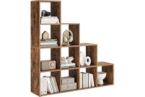 ‎VASAGLE VASAGLE Bücherregal mit 10 Fächern, Regal offen, Stufenregal, Ordnungssystem für Deko, Fotos, Pflanzen, Wohnzimmer, Schlafzimmer, Arbeitszimmer, 29 x 129,5 x 129,5 cm, vintagebraun LBC10BX