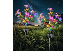 Qoosea Lampe Solaire Exterieur Jardin, 2 Pièces Fleurs Papillon Lampes Solaires Extérieure, IP65 Imperméable Lumiere LED pour Chemins Lumière Décoration de Jardin Patio Mariage Noël Pelouse Terrasse