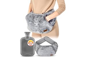 ‎VOLILA Wärmflaschengürtel - 1,5L Grau Wärmflasche mit Gürte, Plüsch Wärmflasche mit Bezug für Nacken und Schulter, Gegen Regelschmerzen und Rücken, Luxuriöse Weiche und Tragbare Wärmegürtel
