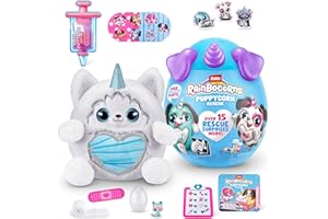 Rainbocorns Puppycorn Rescue Surprise, Miss T the Husky - Collectible Plush - Over 12 Surprises, Peel and Reveal Heart, Stickers, Syringe Slime, Ages 3+ (Husky)