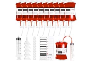 CZMAO Sacchetti di Sangue per Bevande, 10 Pezzi Borsa per Bevande di Halloween, Sacca di Sangue di Halloween, con Imbuto, Siringa, Adesivi, per Halloween, Cosplay, Zombie Party