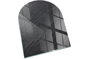 WALLFLUENT Kamin Bodenplatte Glas 80x70 cm Herdboden Rundbogen Schutz vor Glut Sicherungsblech Polierte Kanten Schutz vor Schäden Bodenbelag Wohnzimmer Spritzwasserschutz - Natursteinstruktur