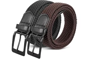 Firtink 2 pieces Men Belts, Elastic Braided Stretch Belt Buckle Stretch Woven Trouser Belts for Men, 105cm/41.33inch, Black, Brown
