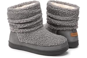 HomeTop Women's Bootie Slippers Fuzzy Warm Memory Foam Indoor House Shoes with Non-slip Rubber Soles