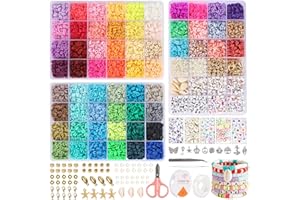 QIKUVER Perline per Braccialetti, 8230 pezzi Perline per Bigiotteria Fai Da Te, 60 Colori Kit Perline Di Argilla Polimerica, Friendship Bracelet Kit, per Regalo Kit Braccialetti Fai Da Te Bambina