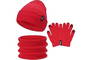 Bequemer Laden Kinder Winter Warm Mütze Loop Schal Handschuhe Set, Baby Wintermütze Fäustlinge Schlauchschal für 0-3 Jahre, Mädchen Jungen Strickmütze Touchscreen Winterhandschuhe für 4-8 Jahre