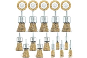 DEDC Set di 15 pz Spazzole in Metallo Rivestito Ottone Spazzole a Tazza con Codolo 1/4 pollice 6 mm Trapano a Filo in 3 Dimensioni (15/25/30 mm) Perfetto per Rimozione di Ruggine Corrosione Vernice