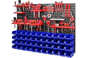 PAFEN Tablica narzędziowa 1152 x 780 mm, ścianka warsztatowa do garażu, 44 kuwety niebieskie, półki uchwyty
