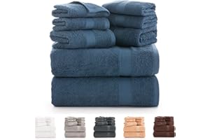 Todocama - Juego de 8 Toallas de Baño 100% Algodón (550 gsm) Extra Suaves, Alta Absorción y Secado Rápido, 2 Toallas de Baño, 2 de Mano y 4 de Cara (Azul Marino)
