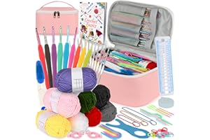 Coopay Kit Uncinetto per Principianti Set Uncinetto con Filato per Uncinetto, 61 Pezzi Set Uncinetto Portatile Uncinetti ergonomici Forniture per Uncinetto per Maglieria da Viaggio, Rosa