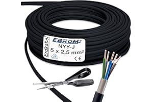 EBROM Cable subterráneo NYY-J 5 x 2,5 mm² – Cable de alimentación – PVC – Negro – Metro exacto – Selección en pasos de 1 metro, muchas longitudes – NYY-J 5 x 2,5 mm² – Su longitud: 10 metros