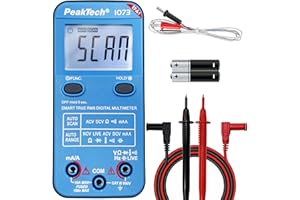 PeakTech P1073 – True RMS Digital Multimeter SMART mit Auto-Range Funktion – Digitales Multimeter mit 4.000 Count LCD-Anzeige – Präzises Strommessgerät mA- und A-Bereich bis 600V AC/DC – CAT III 600V