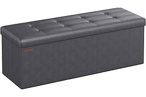 SONGMICS MAZIE Collection - Storage Ottoman Bench, 110 cm Folding Foot Rest Stool, End of Bed Bench, Easy Assembly, for Living Room, Bedroom, Entryway, Slate Grey LSF070G20