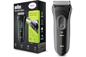 Braun Golarka elektryczna ProSkin Series 3 dla mężczyzn z precyzyjnym trymerem, ładowalna i bezprzewodowa, w 100% wodoodporna, wtyczka 2-pinowa brytyjska, 3000 s, czarna golarka, ocena świetna wartość