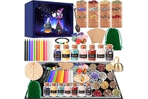 Tonsooze Zestaw startowy czarownicy, sztuki, małe świece, suszone kwiaty, kryształki, miarki, papier pergaminowy, kamienie szlachetne w kształcie bębna, do chimesów, magii, czarów