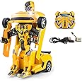 2.4Ghz Transformer Remote Control Car – Talking Auto Bot RC Drifting Car & Robot - Sound FX Lights – One Touch Transform - PL9131 Rechargeable Radio Controlled RC Car, Yellow