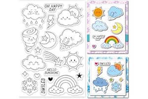 GLOBLELAND Sellos Transparentes de Clima de Dibujos Animados Nubes Sol Luna Arco Iris Sellos de Silicona Transparentes para Hacer Tarjetas DIY Scrapbooking Álbum Decoración
