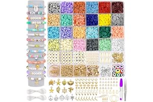 DIYDEC 4400 Stück Clay Perlen zum Auffädeln, 24 Farben Flache Runde Tonperlen für Armbänder Polymer Clay Beads Heishi Spacer Perlen mit Buchstaben für die Schmuckherstellung DIY Handwerk…