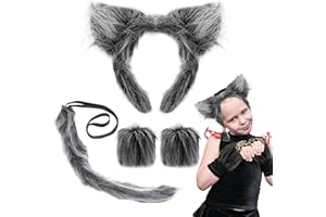 UILYNIU 4 Stück Wolf Kostüm Zubehör Set Wolf Ohren Handschuhe Wolf Schwanz Wolf Kostüm Werwolf Kostüm Zubehör Halloween Kostüm Kinder Erwachsene Furry Kostüm für Halloween Party Cosplay