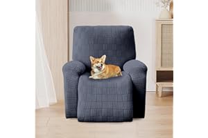 OKYUK Funda de Sillón Relax, Alta Elasticidad para Sillón Relax Reclinable Funda Reclinable 4 Piezas con Bolsillos Laterales, Extraíbles y Lavables Fundas Protector(Gris Oscuro Raya)