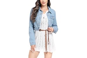 J.Corrine Denim Jackets Women, Short Cropped Denim Jackets, Women Trucker Biker Fitted Jackets, Casual Vintage Stitched & Washed Long Sleeve Ladies Jean Jacket UK with Pockets