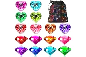 MARFOREVER Edelsteine für Kinder, 16 Stück 40mm Acryl Edelstein Spielzeug Groß mit Netztasche Diamanten Liebesdeko Bunt Tauchjuwelen Tauchringe für Unterwasser Geschenk Tischdeko Party Hochzeit