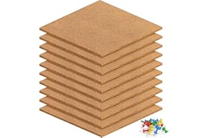 WSRYX 10 Stück 30 cm große, quadratische Korktafel, Hinweisbriefbrett, Korkfliesen für Schlafzimmer, Heimbüro, selbstklebend, DIY-Nachrichten-Sichttafel-Set mit Reißzwecken für Bilder