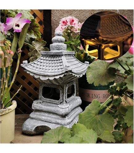 Statue da giardino Pagoda, in resina da 10,2 pollici in resina giapponese Pagoda lanterna all'aperto, arredamento ornamento del paesaggio da giardino zen per decorazione del prato portico (stile 1