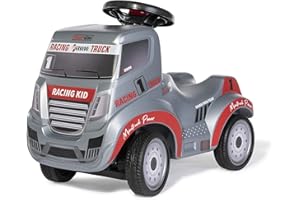 ROLLY TOYS Ferbedo Truck Racing 171194 Toboggan pour bébé avec œillet de remorque, Volant avec klaxon intégré, véhicule pour Enfant avec Genoux et pneus Silencieux, Gris