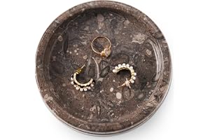 Marmor smyckebricka 13 cm handgjord vit stenhållare för ring, halsband, örhänge och parfym organiserare – dekorativ prydnadss