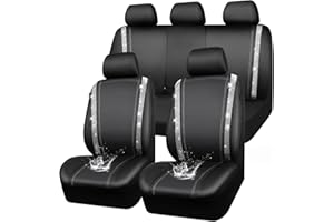 CAR PASS Bling - Set completo di coprisedili per auto, in finta pelle impermeabile con strass brillanti, posteriori con cerniera, misura universale, strisce glitterate per donne e ragazze, argento