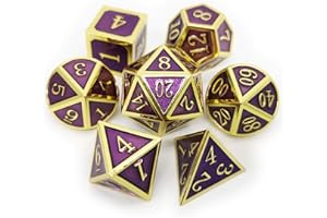 Haxtec DND Dice Set Gold Purple Metal DND Dice for Dungeons and Dragons Roleplaying Dice Games Gift Metall Würfel