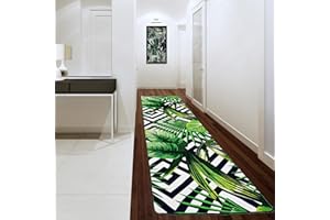 ‎MIQNA miqna Wohnzimmer Teppich Kurzflor Moderne geometrische rutschfeste Boden Flur Teppich Gel Läufer schwarz weiß (Tropic , 80 x 300 cm)
