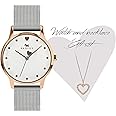RADLEY Heart Dial Ladies Silver Stainless Steel Mesh Strap Contrast Hand Watch with Heart Necklace RY4411A