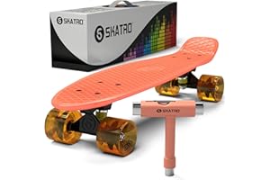 Skatro Mini Cruiser Skateboard. 22x6inch Retro Style Plastic Board Comes Complete