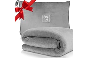 BOACAY Weiche & Warme Reisedecke für Flugzeug & Auto - Unentbehrlich für Lange Flüge für Frauen, Männer, Kinder - Kompaktes Kissen mit Gepäckhülle & Rucksackclip