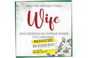 GIFT MONSTER Funny Christmas Card for Wife with Reduced Sticker, Holly & Ivy Design, Wife Xmas Card, Merry Christmas, Humorous Greeting for Her, Novelty Joke Gift Idea, 148mm