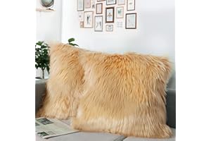 DQMEN 2Pcs Funda Cojines, Funda Almohada de Suave Piel sintética de Lana, Cojín Cubierta Tiro Funda de Almohada Sofá Decoración 45cm x 45cm (2Pcs Marrón, 45 x 45cm)