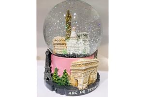 VIANAYA Sfera di neve Torre Eiffel e altri Monumenti di Parigi – Rosa, grande dimensione 14 cm, base in resina di qualità e globo in vetro, monumenti di Parigi incisi in 3D, neve scintillante, colore rosa