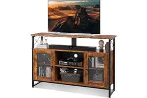 WLIVE TV Stand, TV Unit for 55 Inch TVs, Rustic Brown Tall TV Unit Cabinet 128 x 36 x 82 CM, TV Stand with 2 Doors, Buffet Table, Sideboard, for Living Room, Wooden Industrial TV Console
