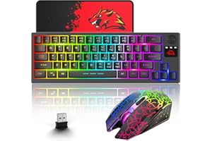 ZIYOU LANG Set Tastiera e Mouse Wireless, 2.4G Senza Fili Tastiera e Mouse da Gioco Retroilluminato RGB 4000mAh Ricaricabile Ricevitore USB, 2400 DPI Rainbow Backlit Gaming Mouse, Tappetino per Mouse - Nero